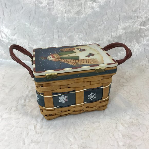 Snowman Image Art wicker Basket hinged w/ handles - Picture 6 of 6